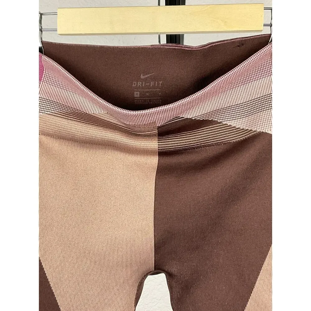 Nike Dri-FIT Sculpt Lux Women's M High Rise Colorblock Leggings Brown Pink